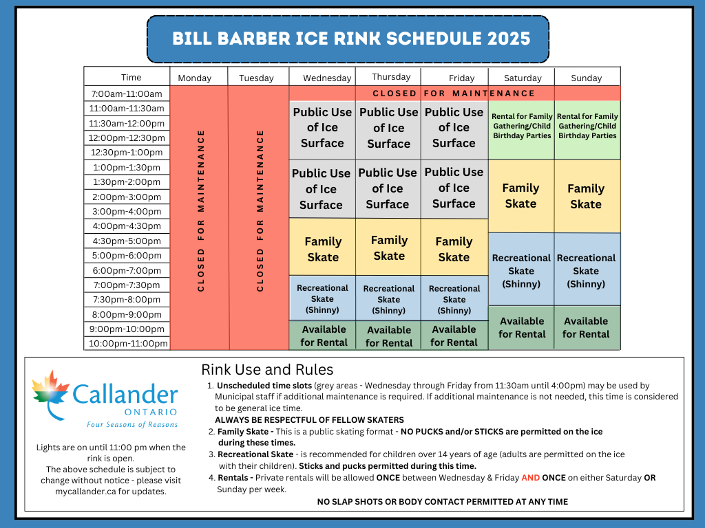 2025 Ice Rink Schedule